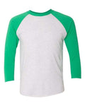 Next Level 6051 Unisex Triblend Three-Quarter Raglan T-Shirt - Envy Sleeves/ Heather White Body - front