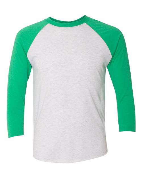 Next Level 6051 Unisex Triblend Three-Quarter Raglan T-Shirt - Envy Sleeves/ Heather White Body - front