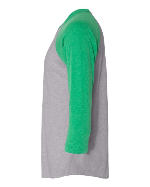 Next Level 6051 Unisex Triblend Three-Quarter Raglan T-Shirt - Envy Sleeves/ Premium Heather Body - side