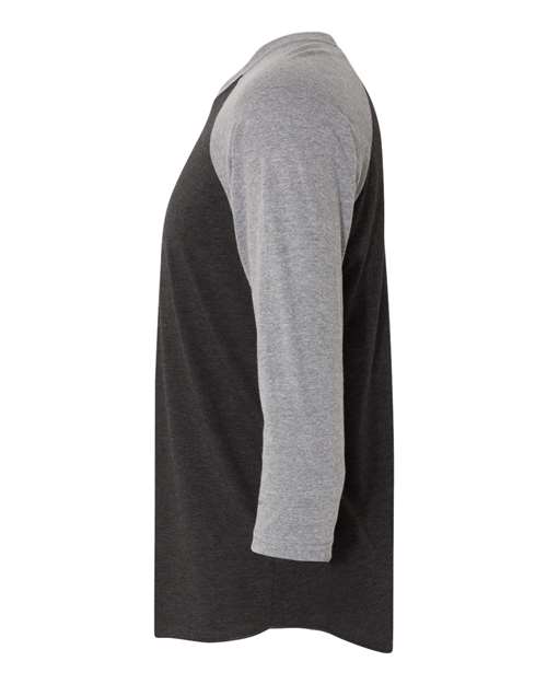 Next Level 6051 Unisex Triblend Three-Quarter Raglan T-Shirt - Premium Heather Sleeves/ Vintage Black Body - side