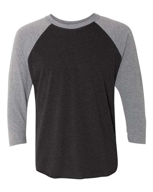 Next Level 6051 Unisex Triblend Three-Quarter Raglan T-Shirt - Premium Heather Sleeves/ Vintage Black Body - front