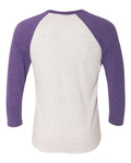 Next Level 6051 Unisex Triblend Three-Quarter Raglan T-Shirt - Purple Rush Sleeves/ Heather White Body - back