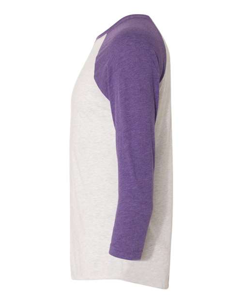 Next Level 6051 Unisex Triblend Three-Quarter Raglan T-Shirt - Purple Rush Sleeves/ Heather White Body - side
