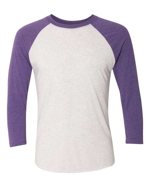 Next Level 6051 Unisex Triblend Three-Quarter Raglan T-Shirt - Purple Rush Sleeves/ Heather White Body - front