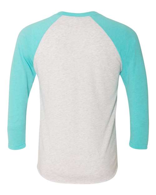 Next Level 6051 Unisex Triblend Three-Quarter Raglan T-Shirt - Tahiti Blue Sleeves/ Heather White Body - back