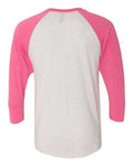 Next Level 6051 Unisex Triblend Three-Quarter Raglan T-Shirt - Vintage Pink Sleeves/ Heather White Body - back