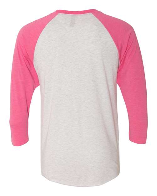 Next Level 6051 Unisex Triblend Three-Quarter Raglan T-Shirt - Vintage Pink Sleeves/ Heather White Body - back
