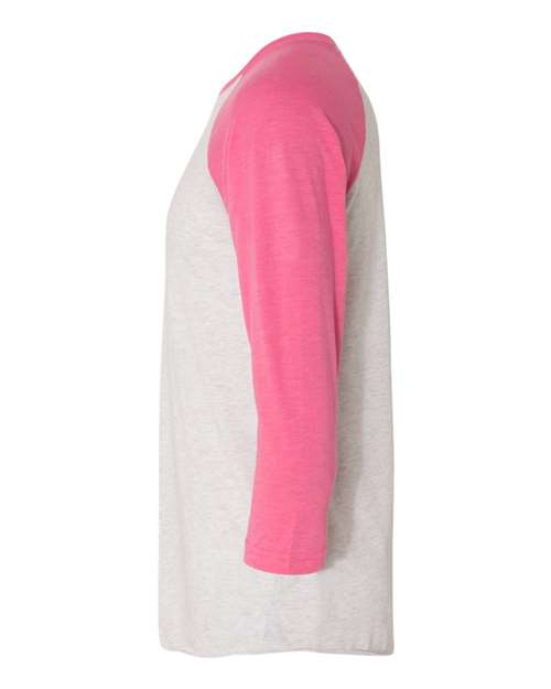 Next Level 6051 Unisex Triblend Three-Quarter Raglan T-Shirt - Vintage Pink Sleeves/ Heather White Body - side
