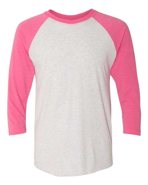 Next Level 6051 Unisex Triblend Three-Quarter Raglan T-Shirt - Vintage Pink Sleeves/ Heather White Body - front