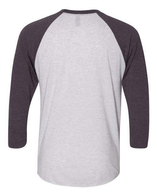 Next Level 6051 Unisex Triblend Three-Quarter Raglan T-Shirt - Vintage Purple Sleeves/ Heather White Body - back