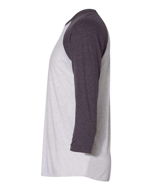 Next Level 6051 Unisex Triblend Three-Quarter Raglan T-Shirt - Vintage Purple Sleeves/ Heather White Body - side