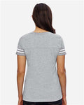 LAT 3537 Women's Football V-Neck Fine Jersey Tee - Vintage Heather/ White - model back