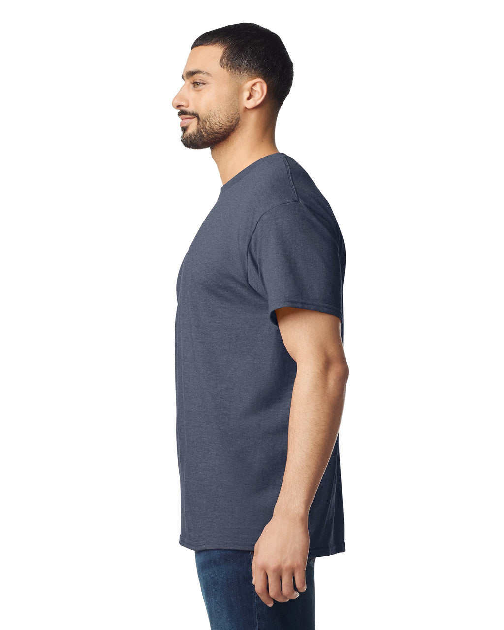Gildan G500 Heavy Cotton T-Shirt - Heather Navy - model side