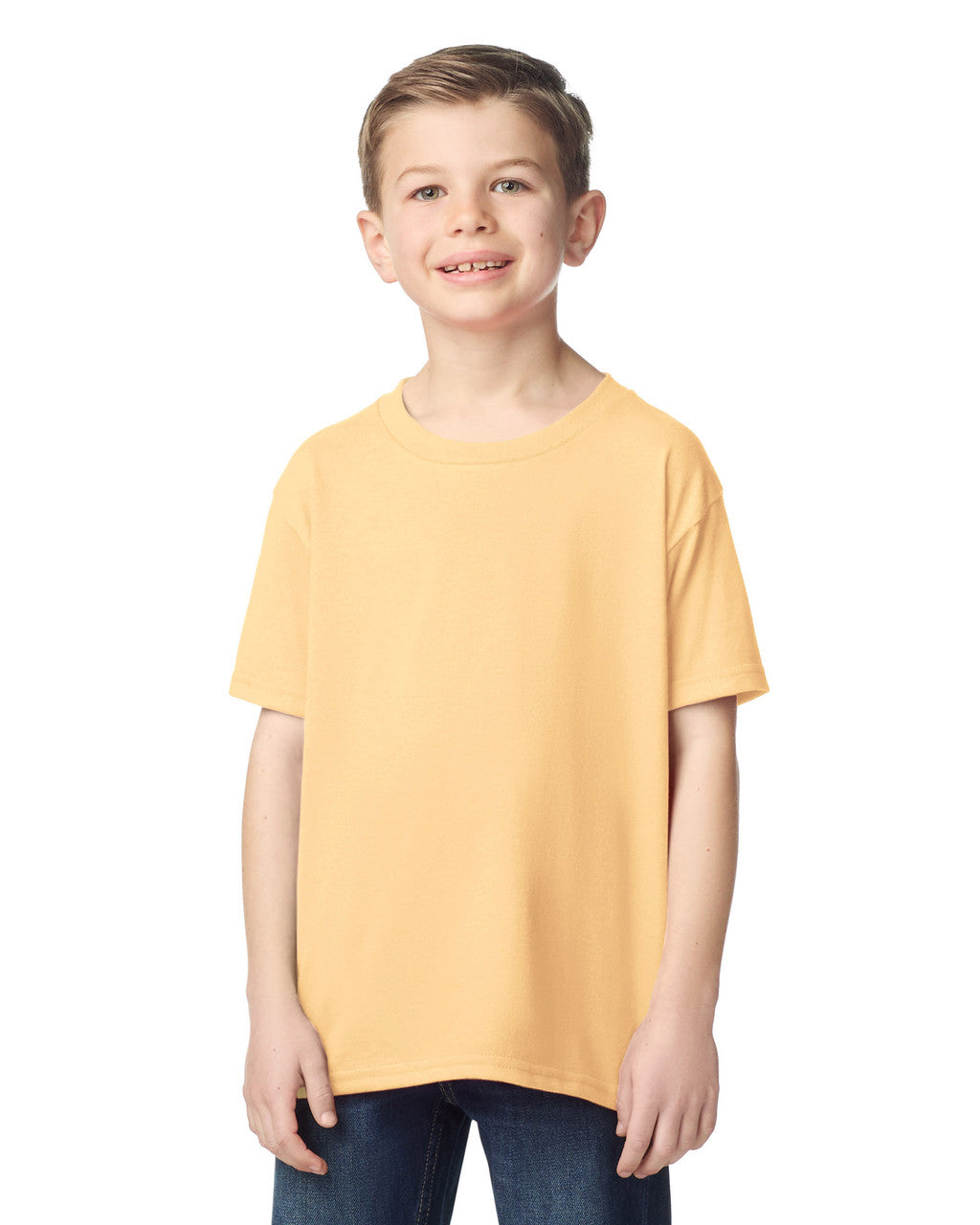 Gildan 5000B Youth Heavy Cotton T-Shirt - Yellow Haze - model front