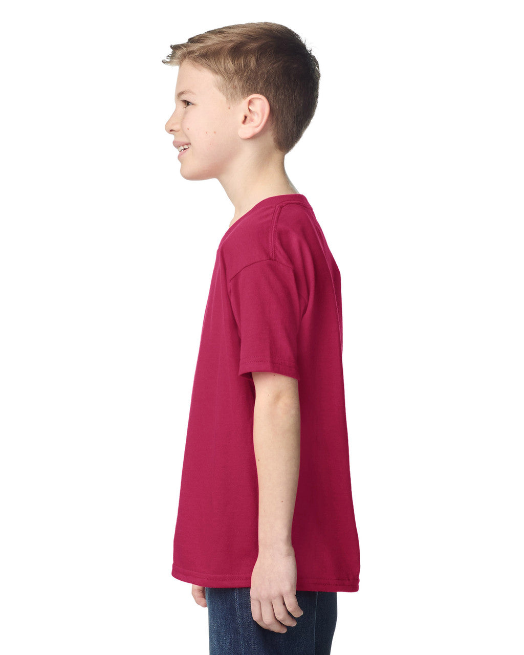 Gildan 5000B Youth Heavy Cotton T-Shirt - Cardinal - model side