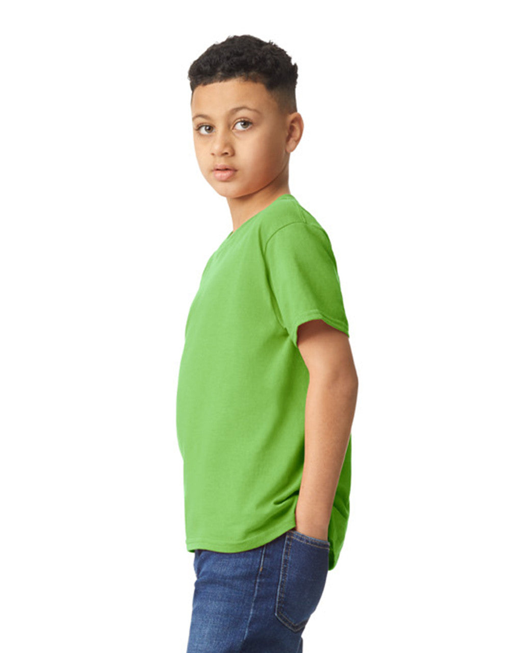 Gildan 5000B Youth Heavy Cotton T-Shirt - Lime - model side
