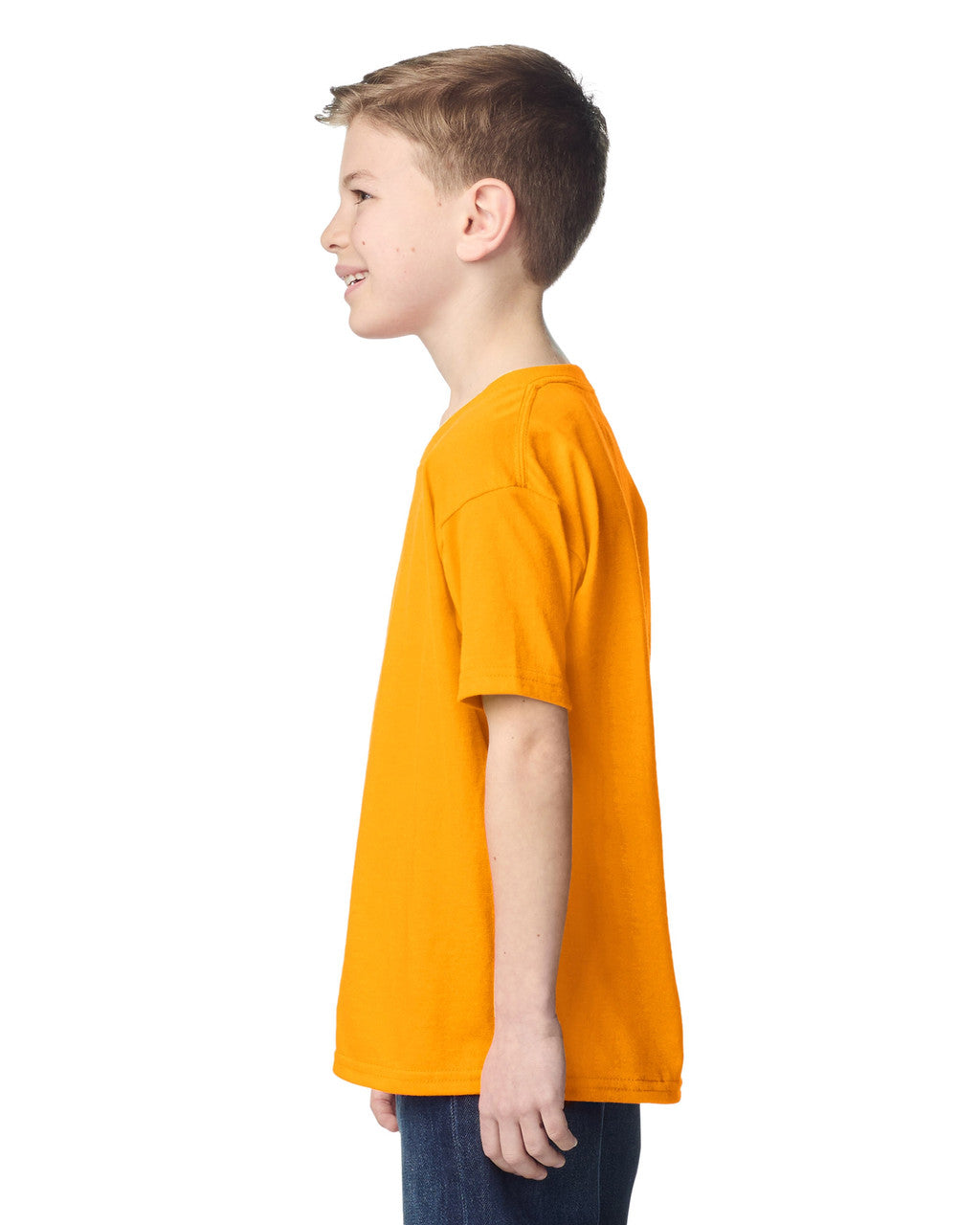 Gildan 5000B Youth Heavy Cotton T-Shirt - Gold - model side