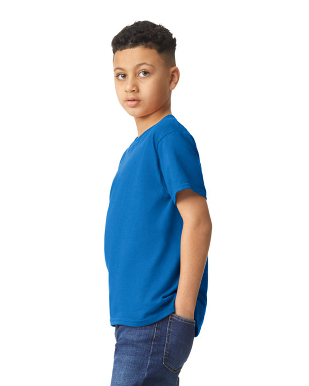 Gildan 5000B Youth Heavy Cotton T-Shirt - Royal - model side