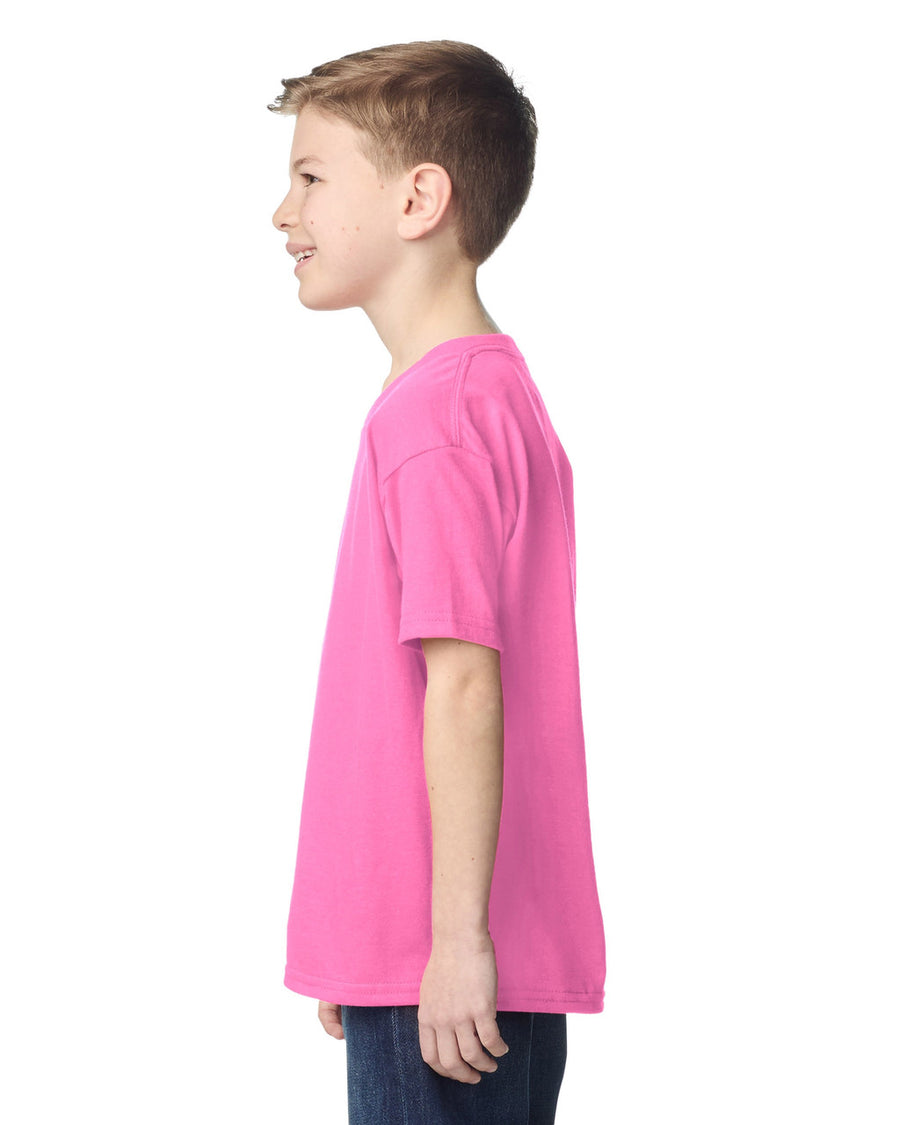 Gildan 5000B Youth Heavy Cotton T-Shirt - Azalea - model side