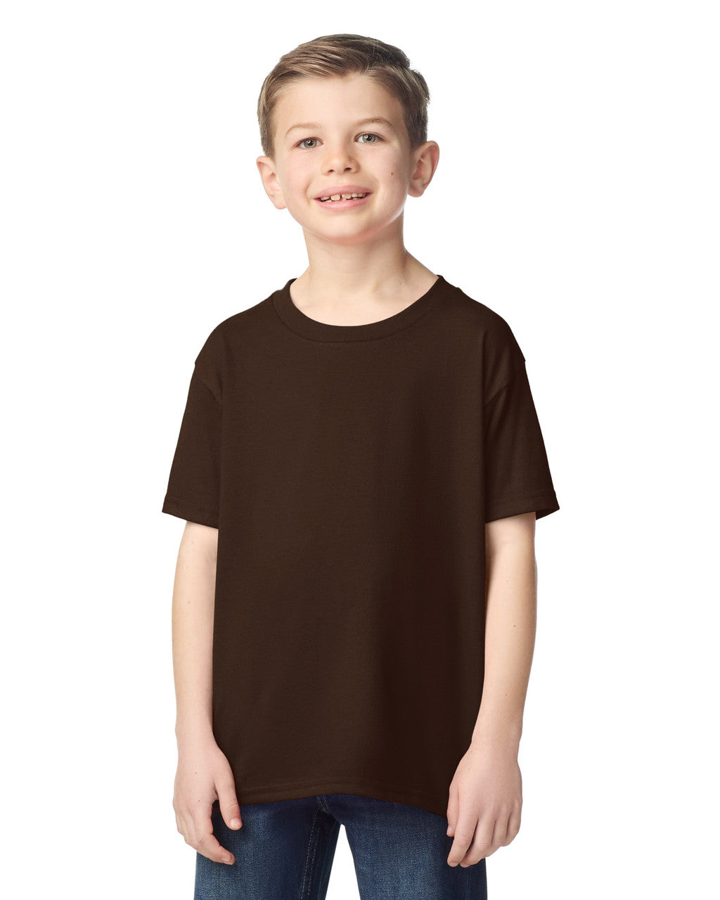 Gildan 5000B Youth Heavy Cotton T-Shirt - Dark Chocolate - model front