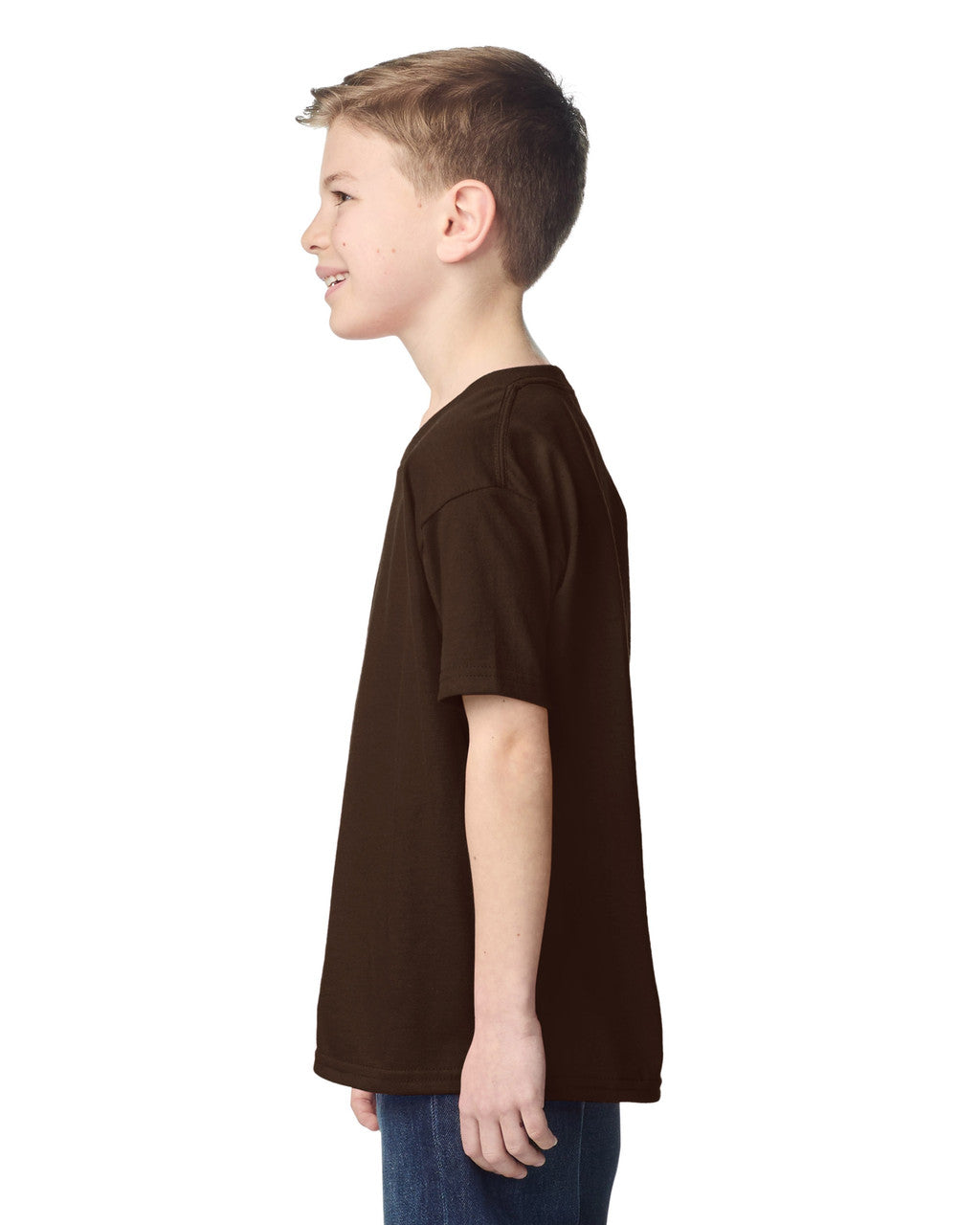 Gildan 5000B Youth Heavy Cotton T-Shirt - Dark Chocolate - model side