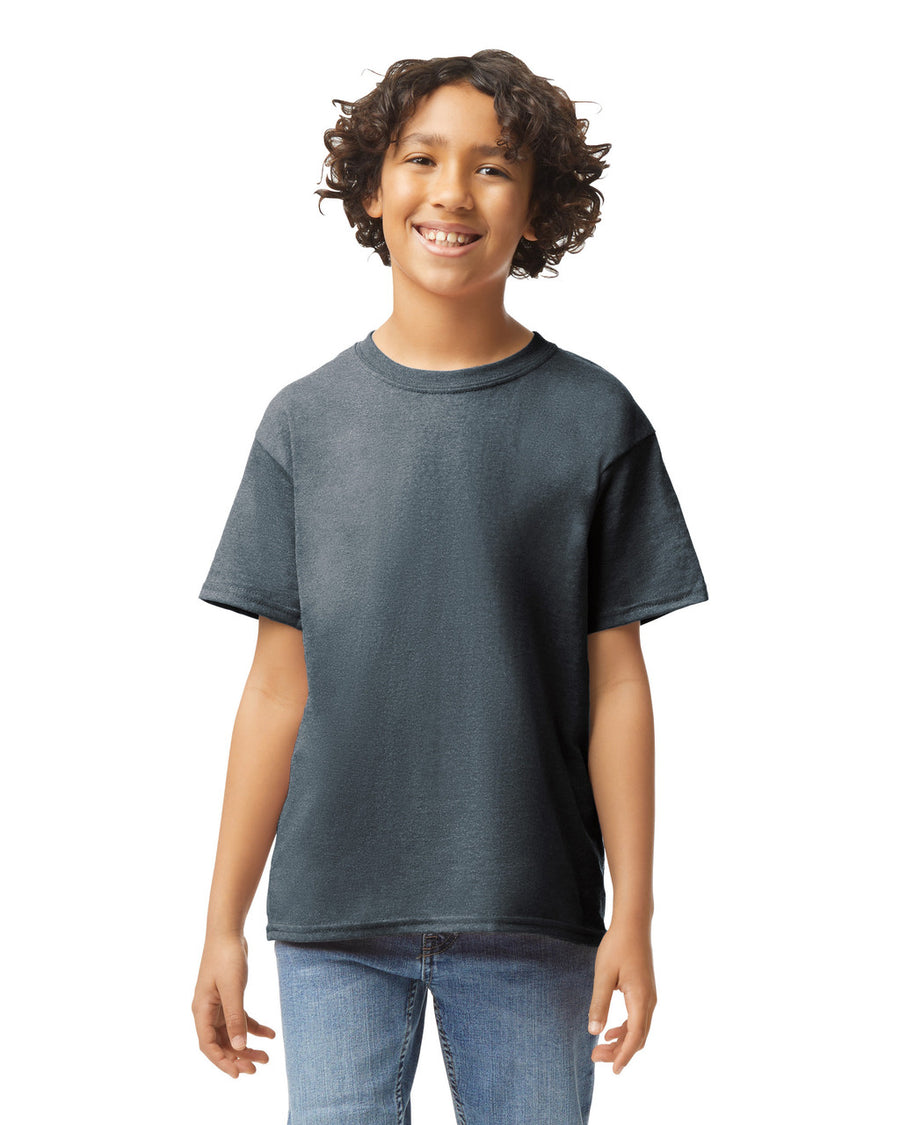 Gildan 5000B Youth Heavy Cotton T-Shirt - Dark Heather - model front
