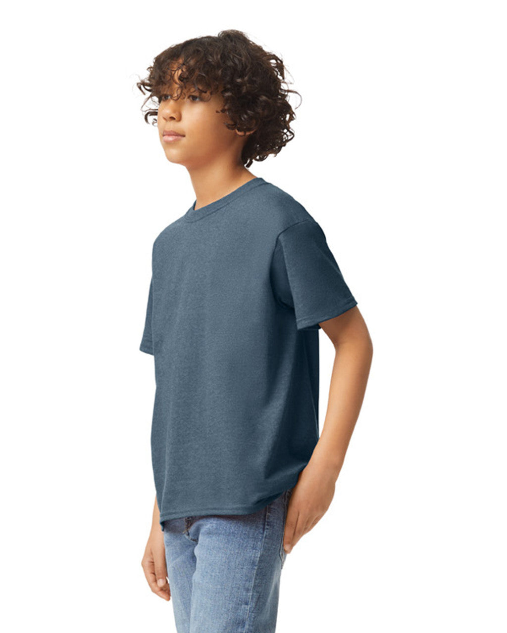 Gildan 5000B Youth Heavy Cotton T-Shirt - Navy - model side