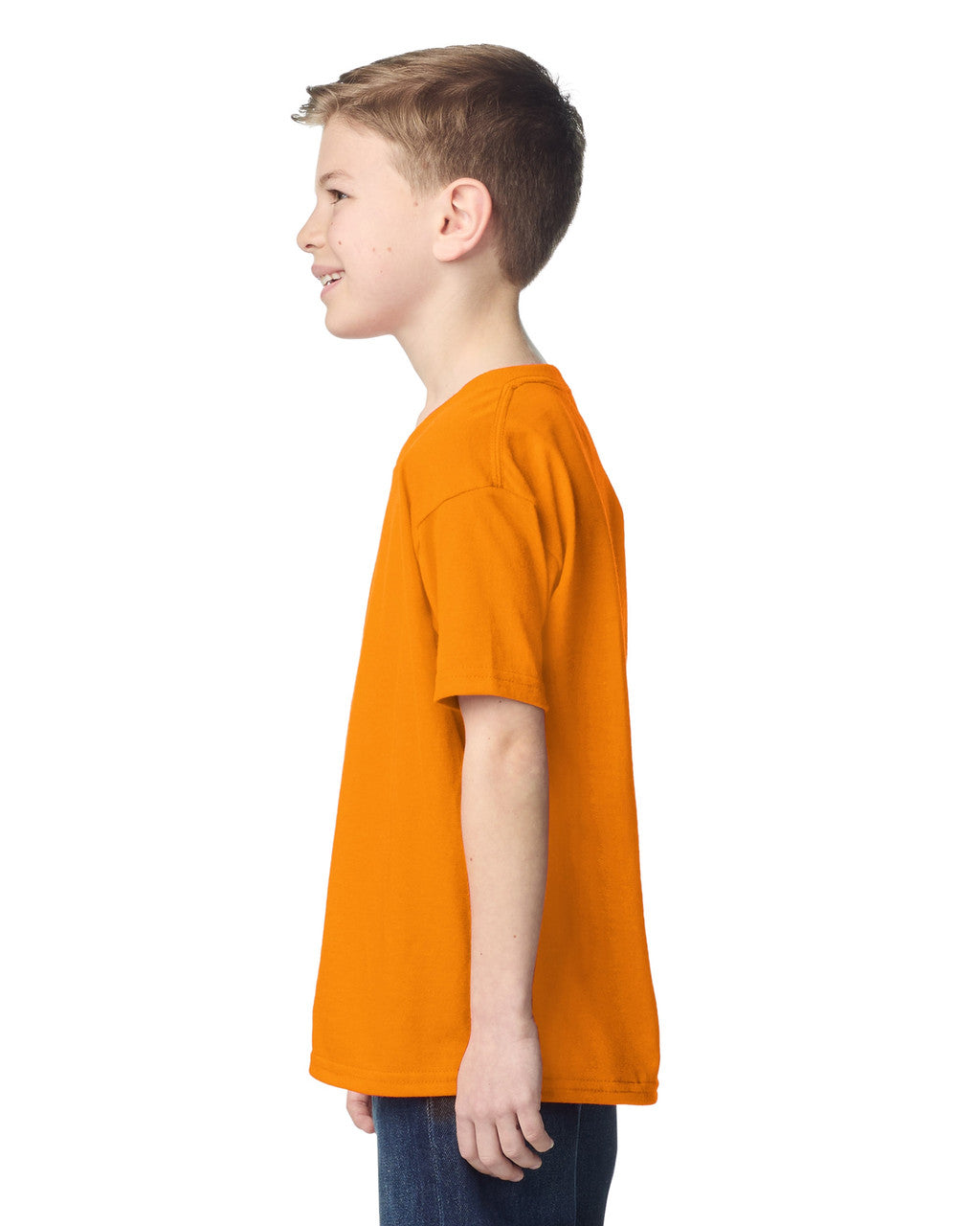 Gildan 5000B Youth Heavy Cotton T-Shirt - Tennessee Orange - model side