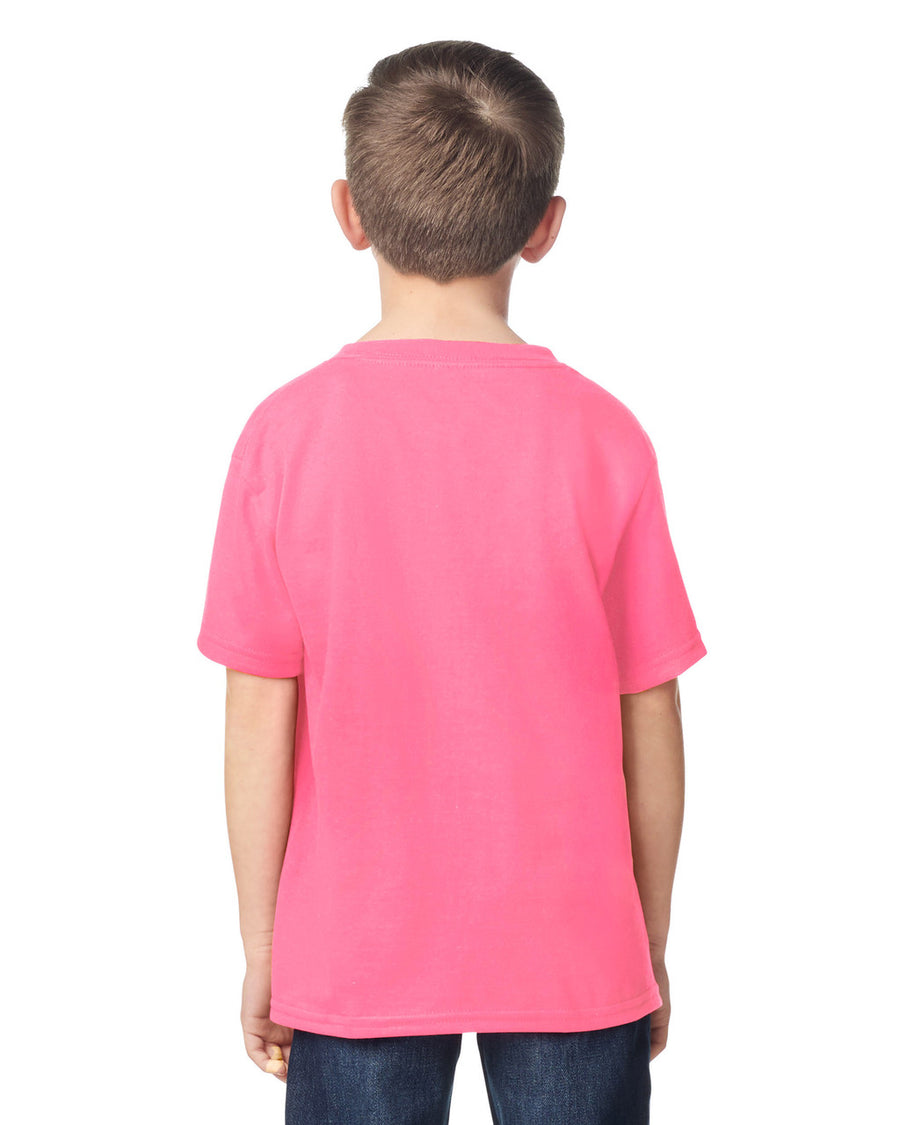 Gildan 5000B Youth Heavy Cotton T-Shirt - Safety Pink - model back