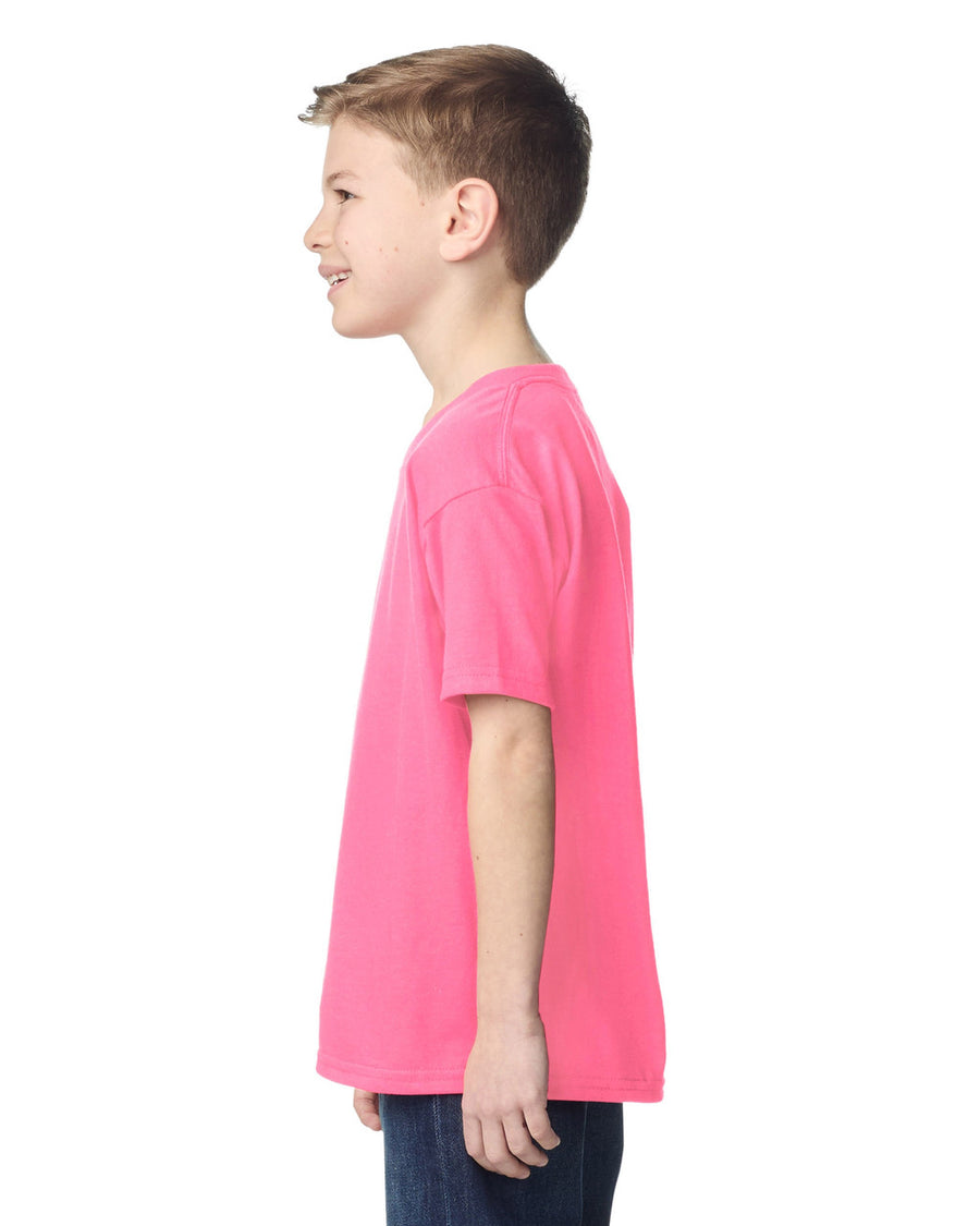 Gildan 5000B Youth Heavy Cotton T-Shirt - Safety Pink - model side