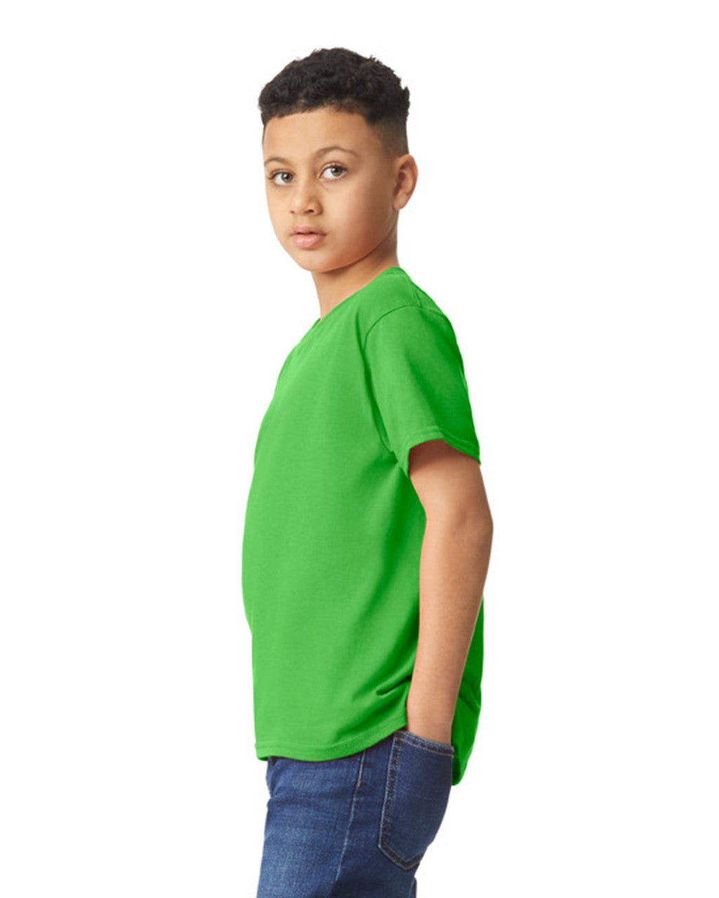 Gildan 5000B Youth Heavy Cotton T-Shirt - Electric Green - model side