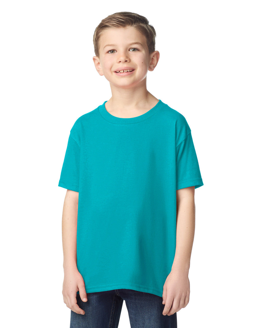 Gildan 5000B Youth Heavy Cotton T-Shirt - Tropical Blue - model front