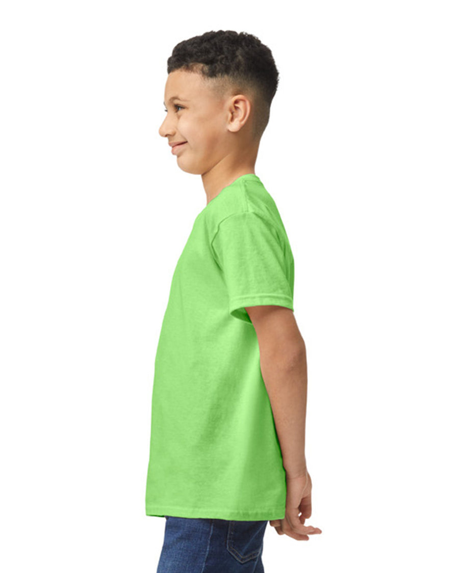 Gildan 5000B Youth Heavy Cotton T-Shirt - Neon Green - model side