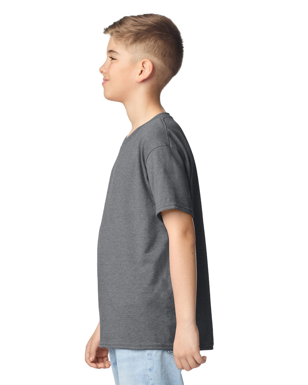 Gildan 5000B Youth Heavy Cotton T-Shirt - Graphite Heather - model side