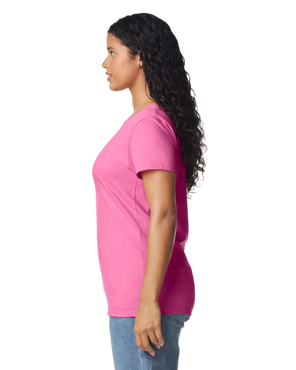 Gildan 5000L Women's Heavy Cotton T-Shirt - Azalea - model side