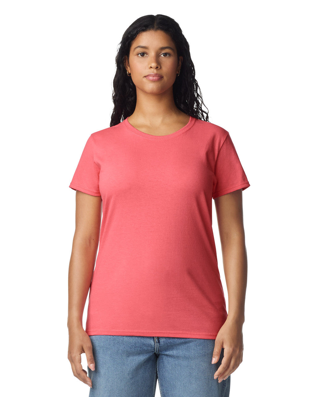 Gildan 5000L Women's Heavy Cotton T-Shirt - Coral Silk - model front
