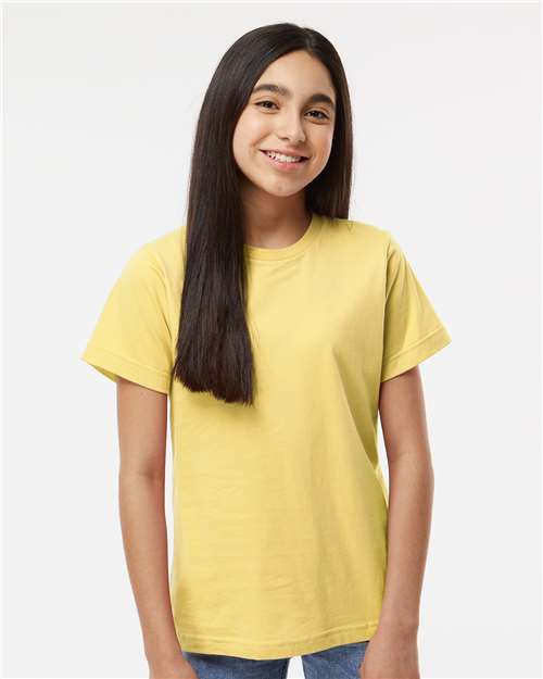 LAT 6101 Youth Fine Jersey Tee - Butter - model front