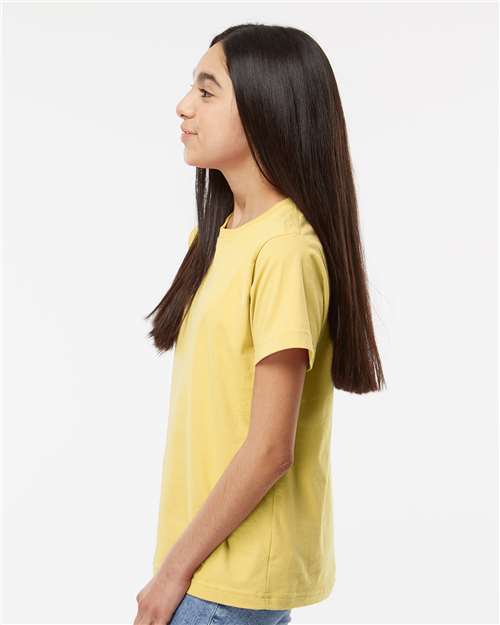 LAT 6101 Youth Fine Jersey Tee - Butter - model side