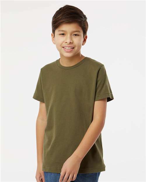 LAT 6101 Youth Fine Jersey Tee - Military Green - model front