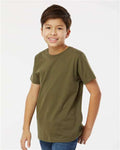 LAT 6101 Youth Fine Jersey Tee - Military Green - model side