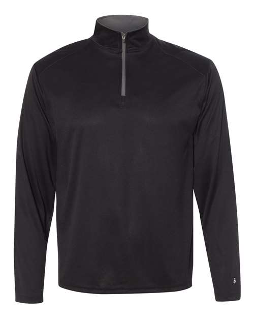 Badger 4102 Men's B-Core Quarter-Zip Pullover - Black/ Graphite - front