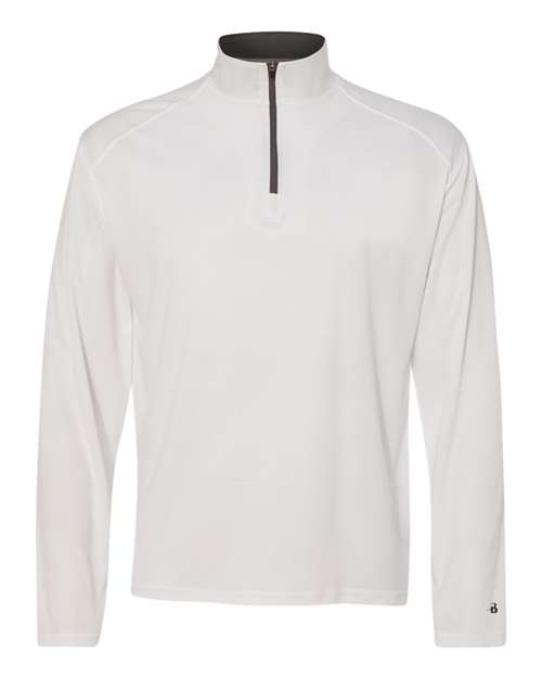 Badger 4102 Men's B-Core Quarter-Zip Pullover - White/ Graphite - front