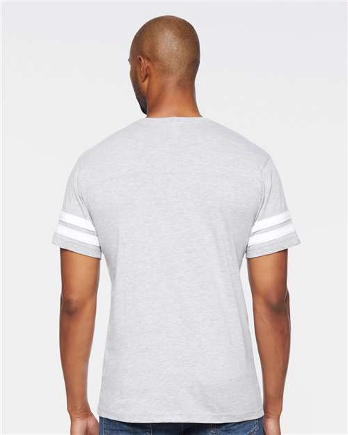 LAT 6937 Unisex Football Fine Jersey Tee - Vintage Heather/ White - model back
