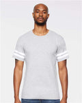 LAT 6937 Unisex Football Fine Jersey Tee - Vintage Heather/ White - model front
