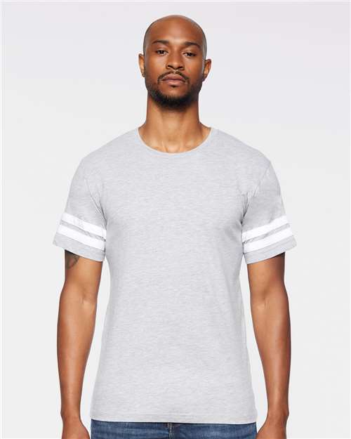 LAT 6937 Unisex Football Fine Jersey Tee - Vintage Heather/ White - model front