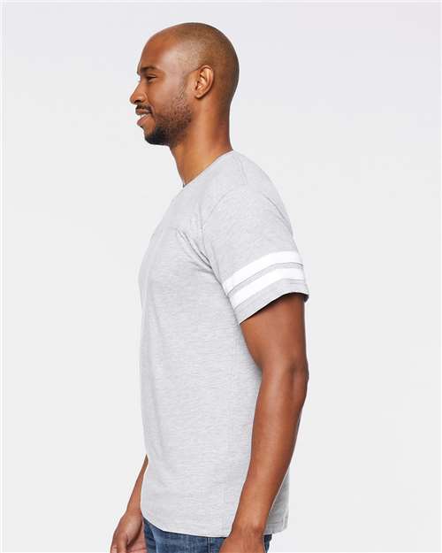 LAT 6937 Unisex Football Fine Jersey Tee - Vintage Heather/ White - model side