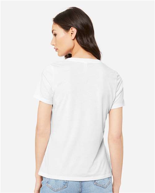 BELLA + CANVAS 6415 Women's Relaxed Triblend V-Neck Tee - Solid White Triblend - model back