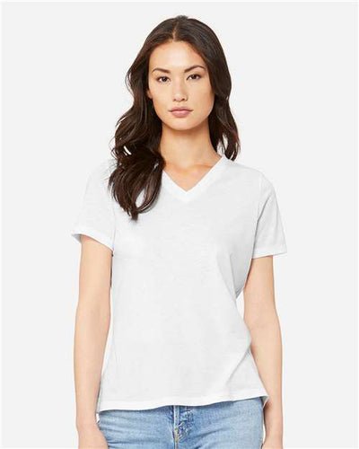 BELLA + CANVAS 6415 Women's Relaxed Triblend V-Neck Tee - Solid White Triblend - model front