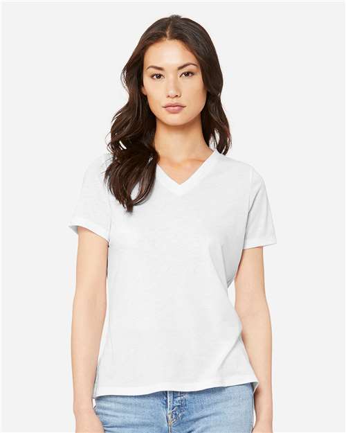 BELLA + CANVAS 6415 Women's Relaxed Triblend V-Neck Tee - Solid White Triblend - model front