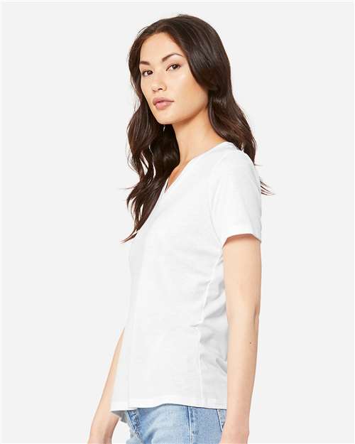 BELLA + CANVAS 6415 Women's Relaxed Triblend V-Neck Tee - Solid White Triblend - model side